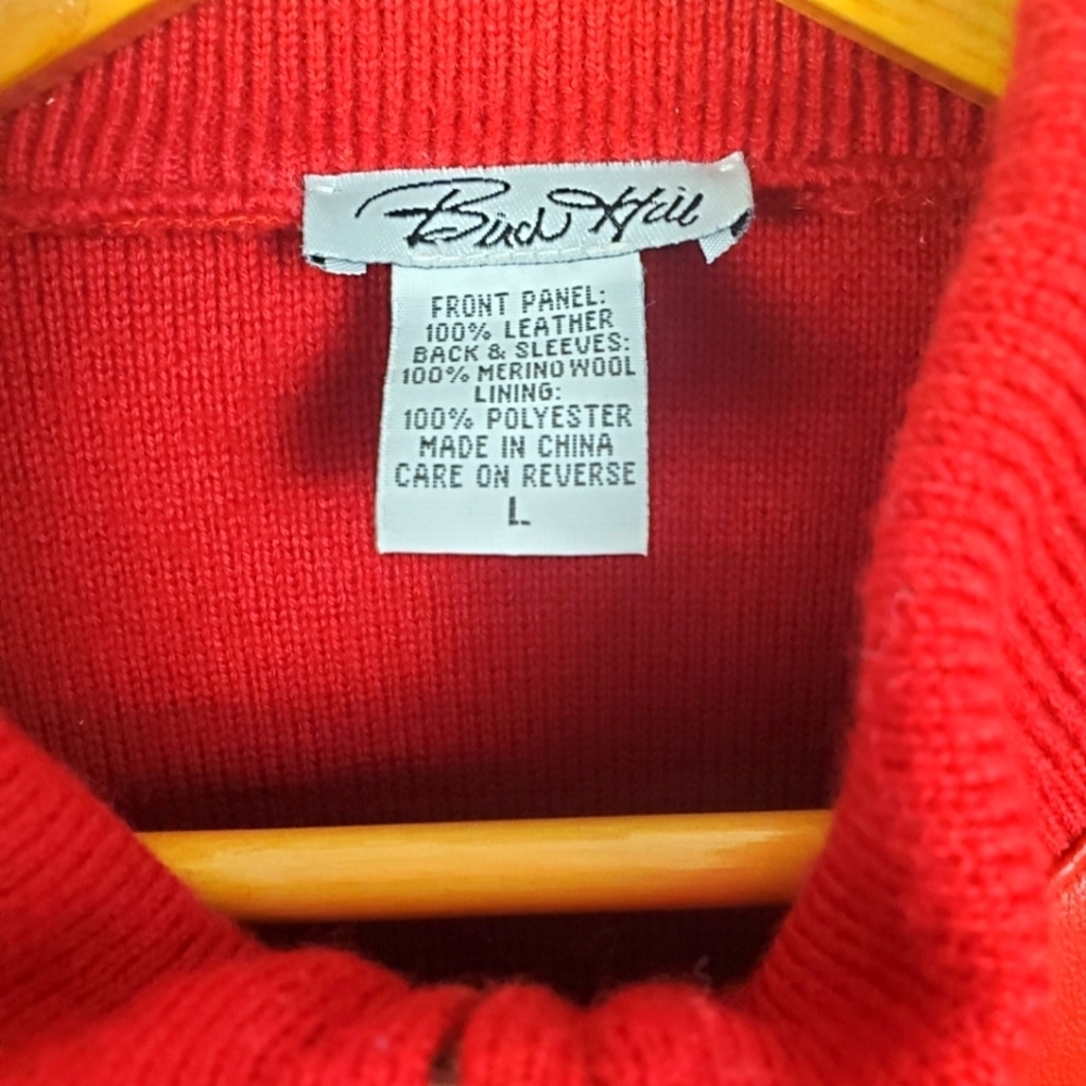 Birch Hill Women's Leather & Wool Zip Jacket. Red. LG - Picture 3 of 11
